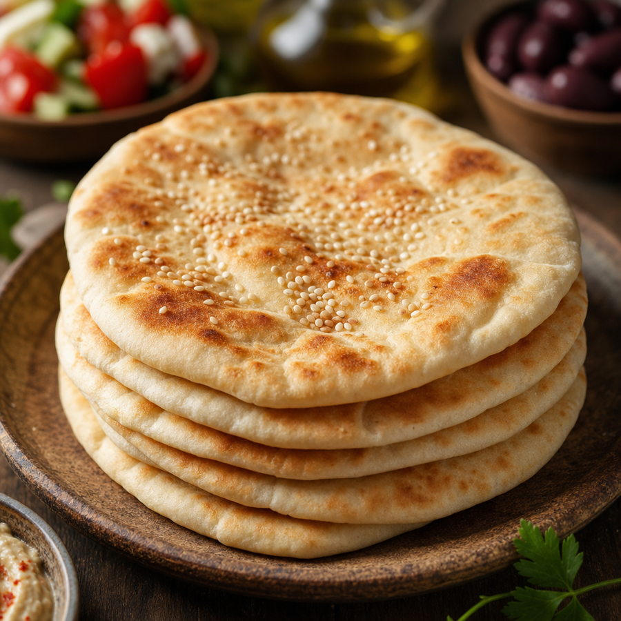 Stack of warm pita bread